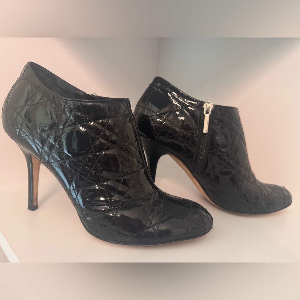Dior Cannage Black Patent Leather Ankle Booties